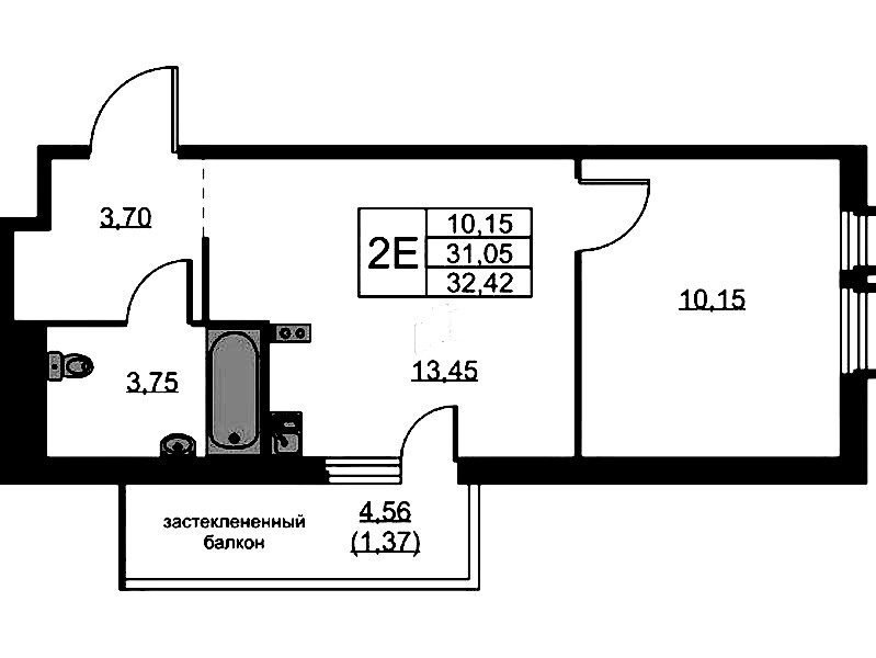1-комнатная квартира 32.42 м², 6/15 эт., ЖК «GloraX Парголово»